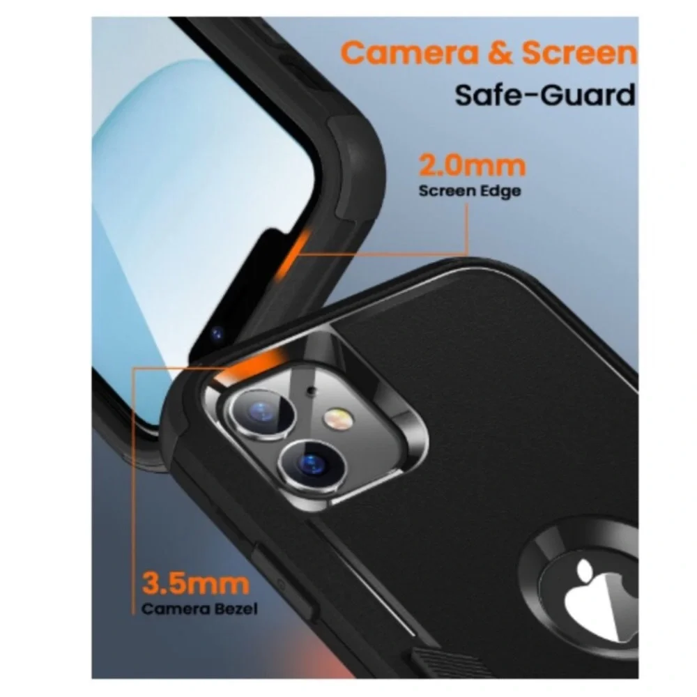 3 in 1 Tough Rugged Non-Slip Protective Case Cover,6.1 Inch,Black